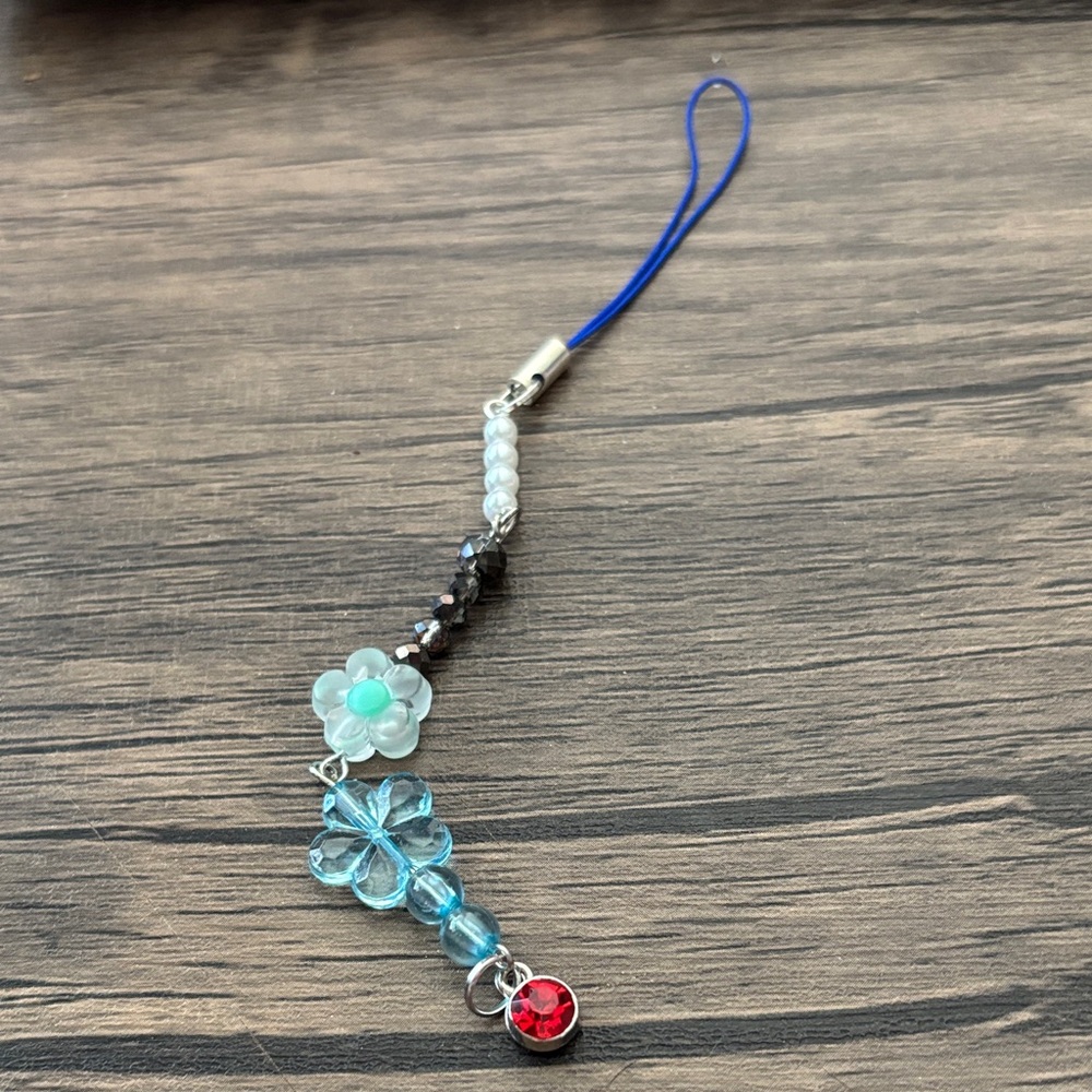 Blue and Red Beaded Charm Strap